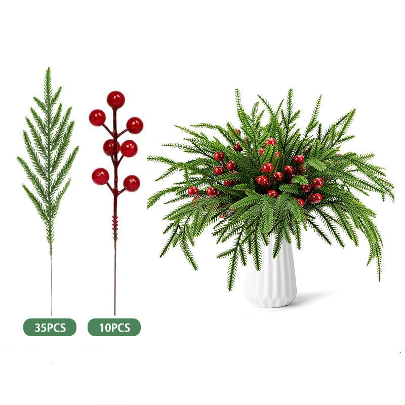 Künstliche rote Beerenstängel und Weihnachts-Tannennadeln für DIY-Weihnachtsgirlanden, Kränze, Weihnachtsblumenarrangements und Dekorationen