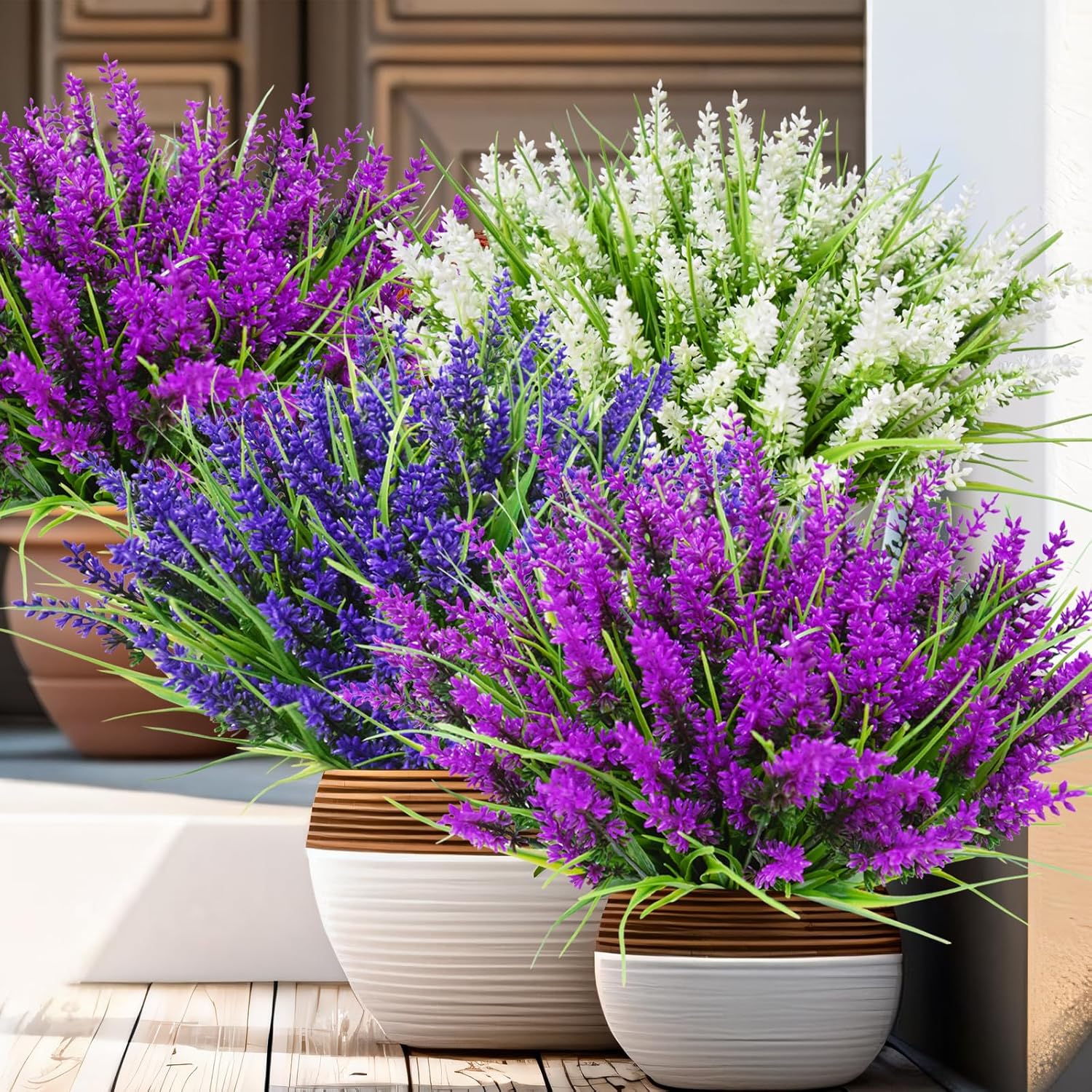 12 Bündel 35cm Kunstblumen wie Echt Künstliche Blumen Lavendel Outdoor Wetterfest Balkonpflanzen Frühling Plastikblumen Blumenstrauß für Draußen Balkonkasten Balkon Garten Deko