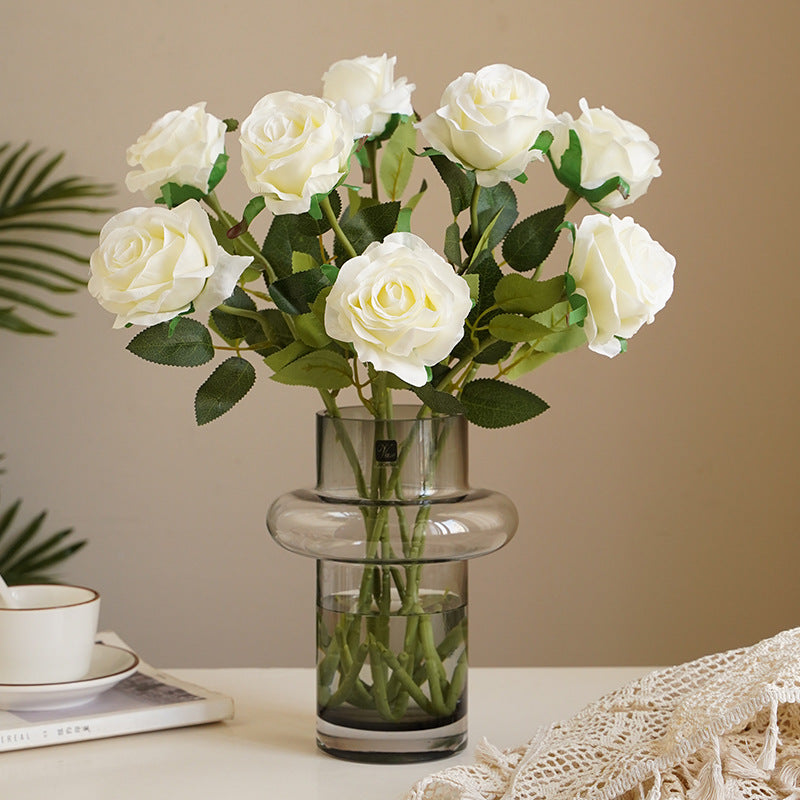 12 Stück Künstliche Rosen, Einzelne Langstielige Künstliche Dunkelrote Rosen, Realistische Kunstrosen für Hochzeitsdeko Brautsträuß Heiratsantrag Geburtstag Party Haus Garten Decor