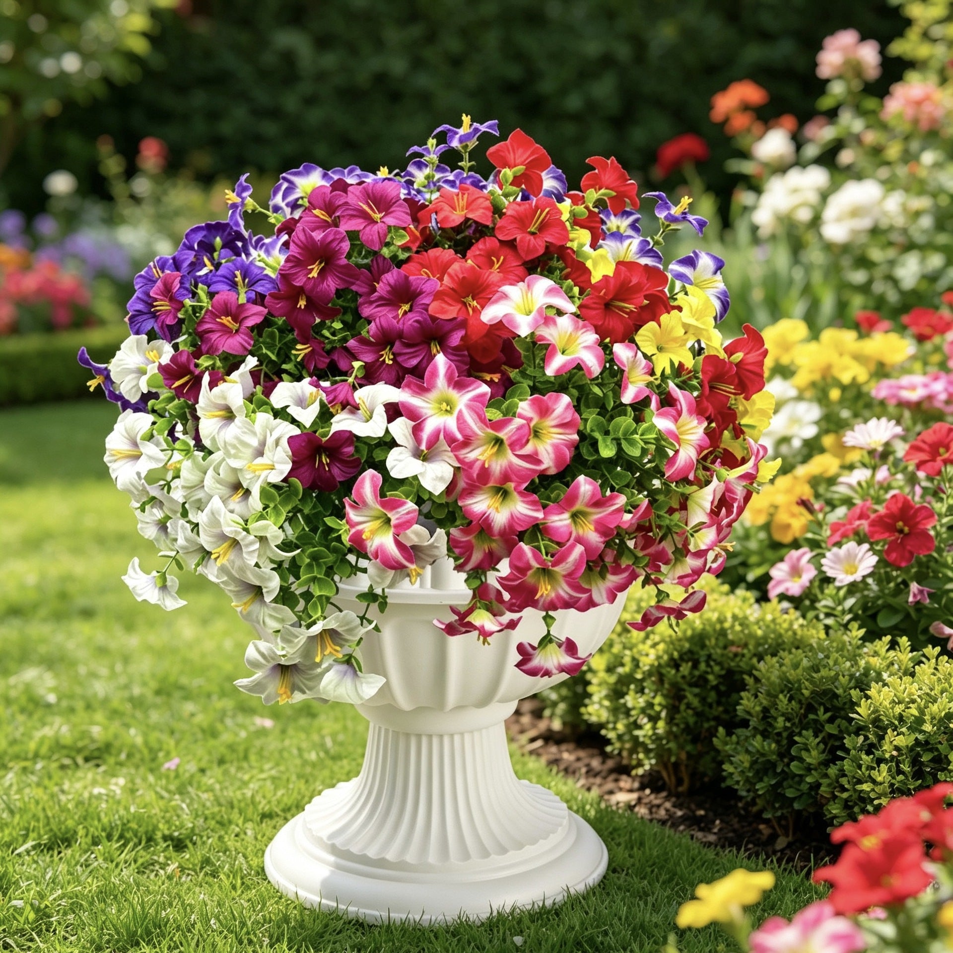 Künstliche Eukalyptus-Trichterblume, 37 cm, Plastik, realistisch, für – kunstblumenshop