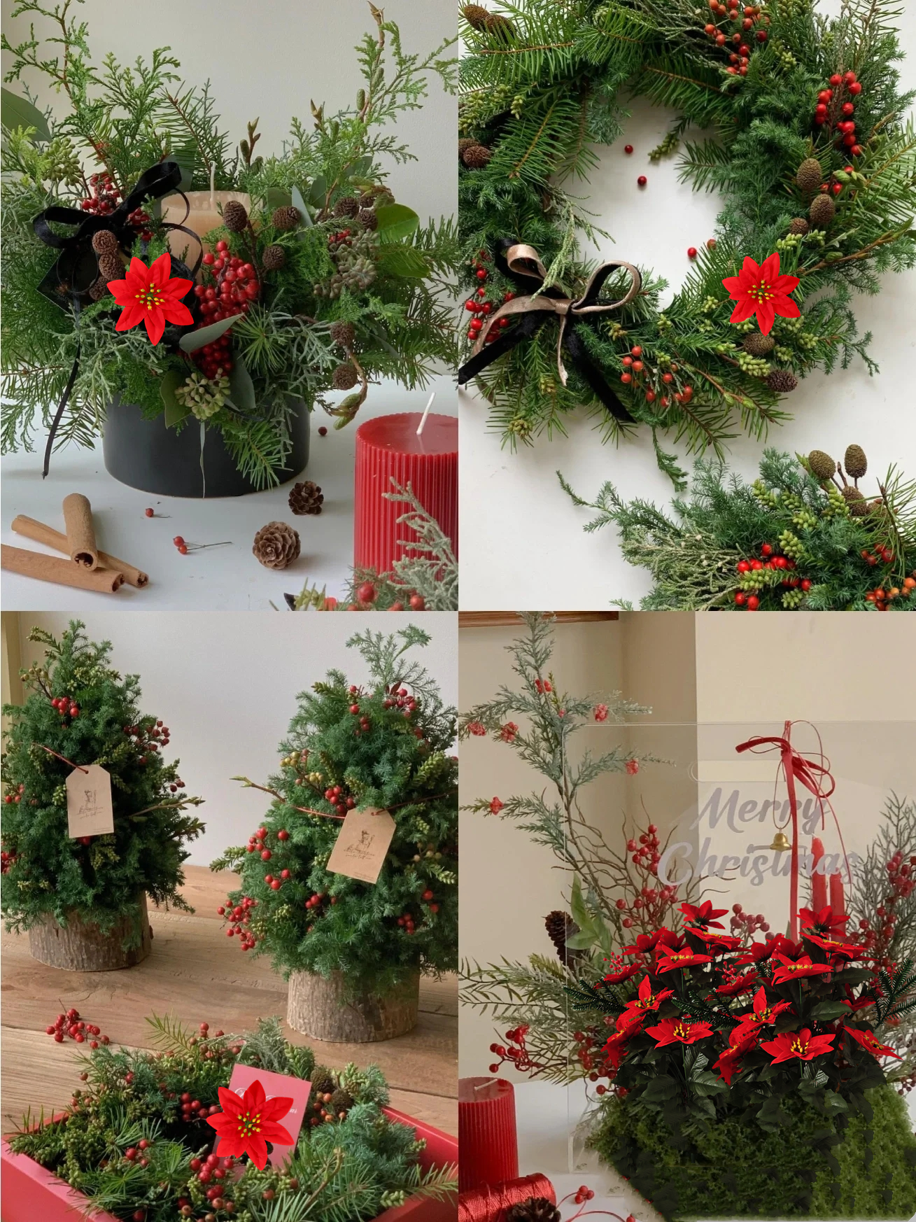 30 cm Künstliche Weihnachtssternsträucher – Samt-Weihnachtssterne zur Weihnachtsdekoration | Für Weihnachtsbaum, Haus & Vorplatz