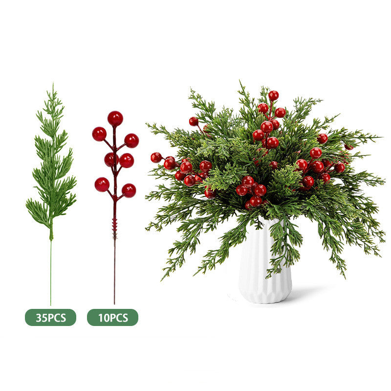 Künstliche rote Beerenstängel und Weihnachts-Tannennadeln für DIY-Weihnachtsgirlanden, Kränze, Weihnachtsblumenarrangements und Dekorationen