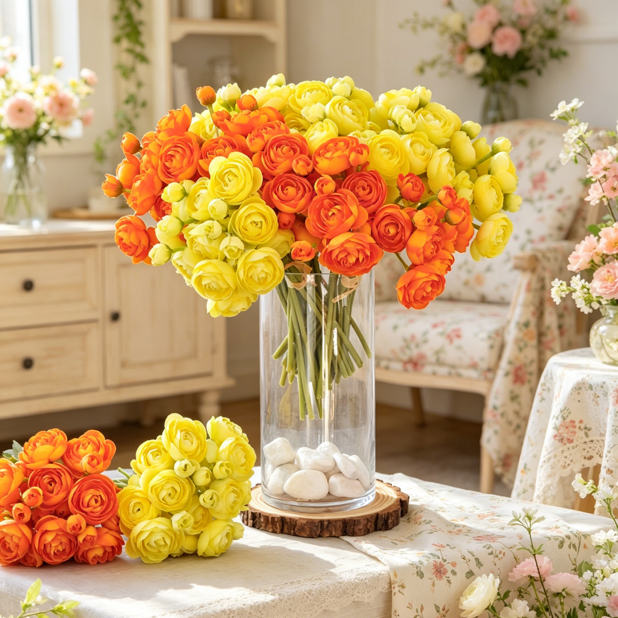 6 Stück Ranunkeln Kunstblumen – Seidige Fake Ranunkeln im Bulk, falsch –  kunstblumenshop