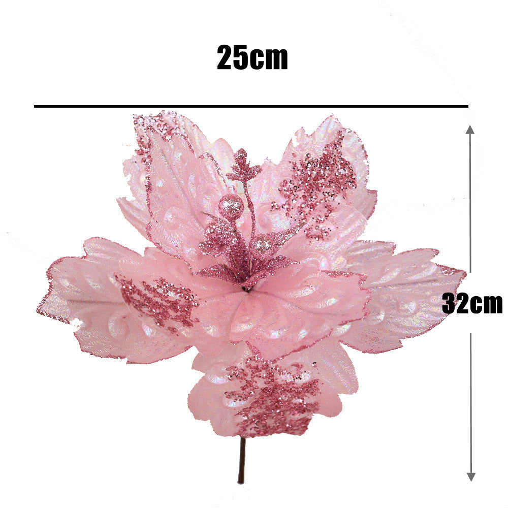 25 cm Künstliche Poinsettie Rosa mit Pailletten Weihnachtsbaumschmuck & Festliche Weihnachtsblumen