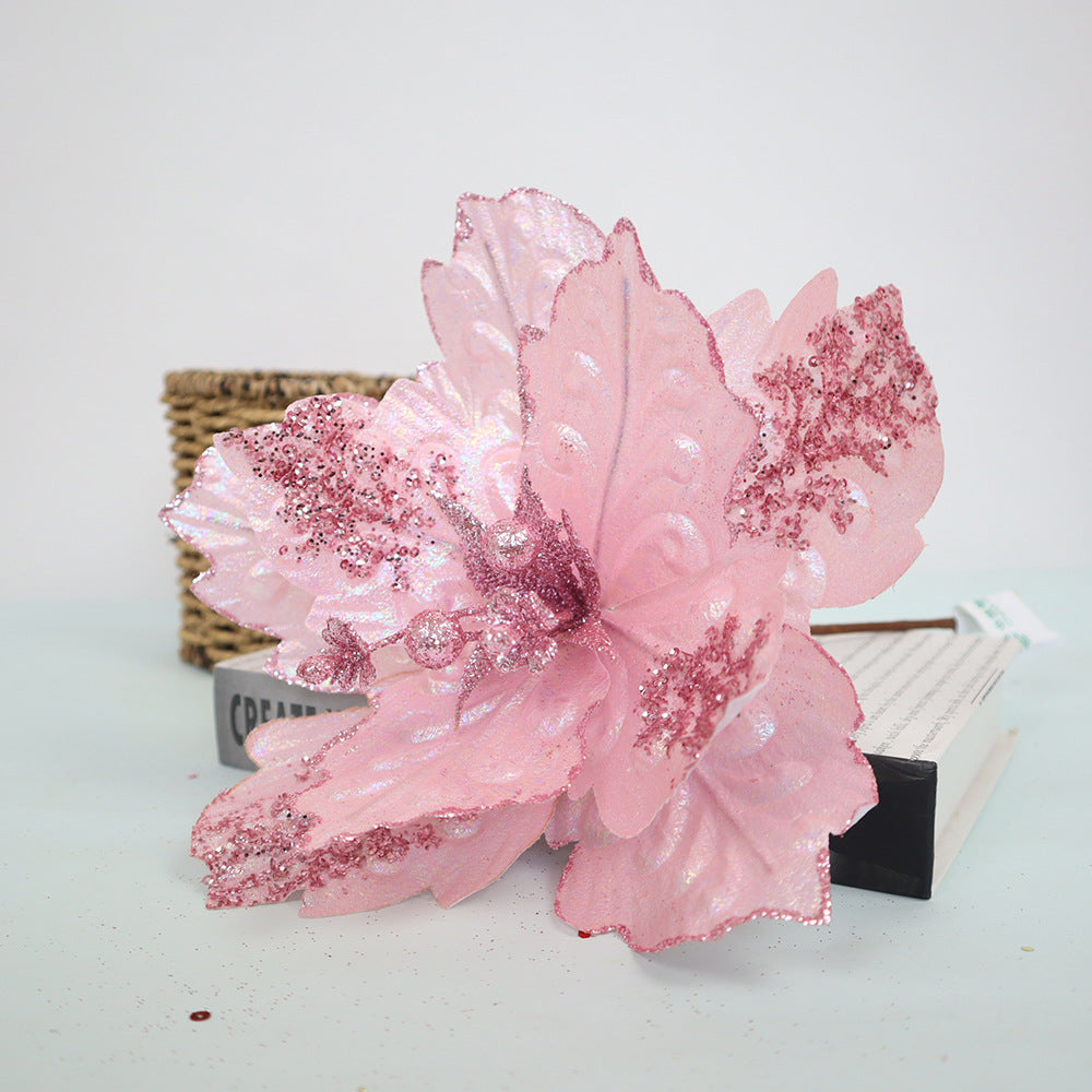 25 cm Künstliche Poinsettie Rosa mit Pailletten Weihnachtsbaumschmuck & Festliche Weihnachtsblumen