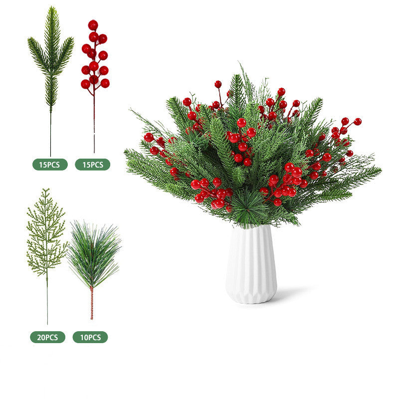 Künstliche rote Beerenstängel und Weihnachts-Tannennadeln für DIY-Weihnachtsgirlanden, Kränze, Weihnachtsblumenarrangements und Dekorationen