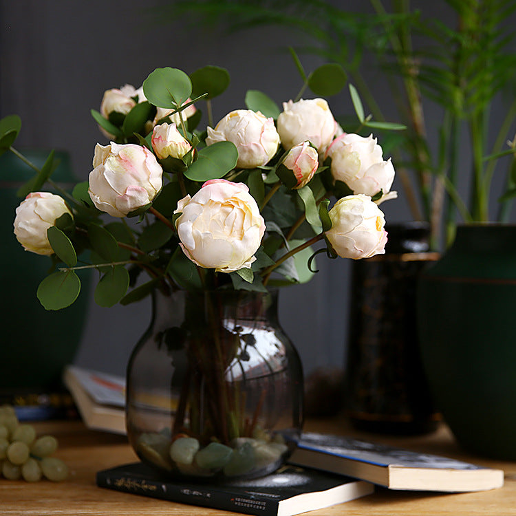 37 cm Künstlicher Pfingstrosenstrauß mit gebrannten Rändern zur Herbst-Winter-Dekoration