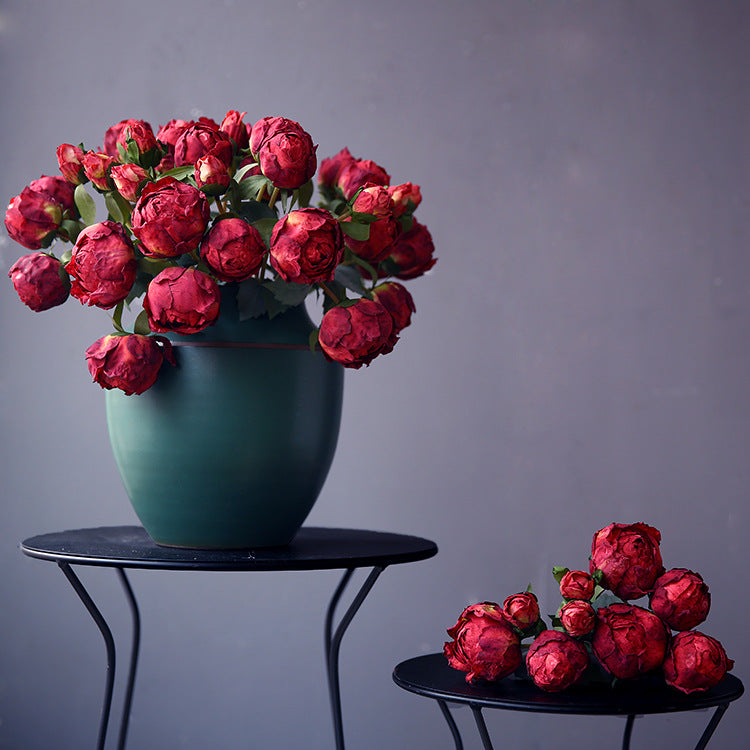 37 cm Künstlicher Pfingstrosenstrauß mit gebrannten Rändern zur Herbst-Winter-Dekoration