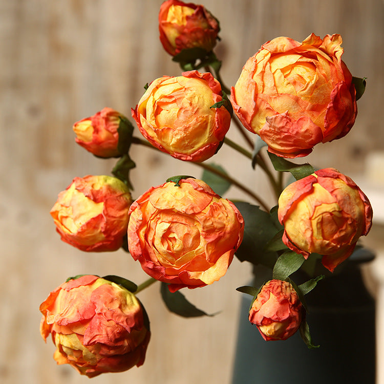 37 cm Künstlicher Pfingstrosenstrauß mit gebrannten Rändern zur Herbst-Winter-Dekoration