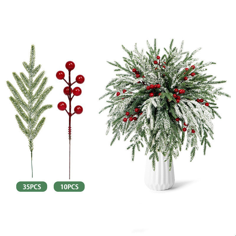Künstliche rote Beerenstängel und Weihnachts-Tannennadeln für DIY-Weihnachtsgirlanden, Kränze, Weihnachtsblumenarrangements und Dekorationen