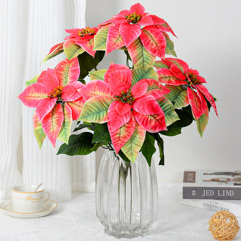 50 cm Premium Poinsettien-Bukett – Samt-Optik & Echtberührungsqualität