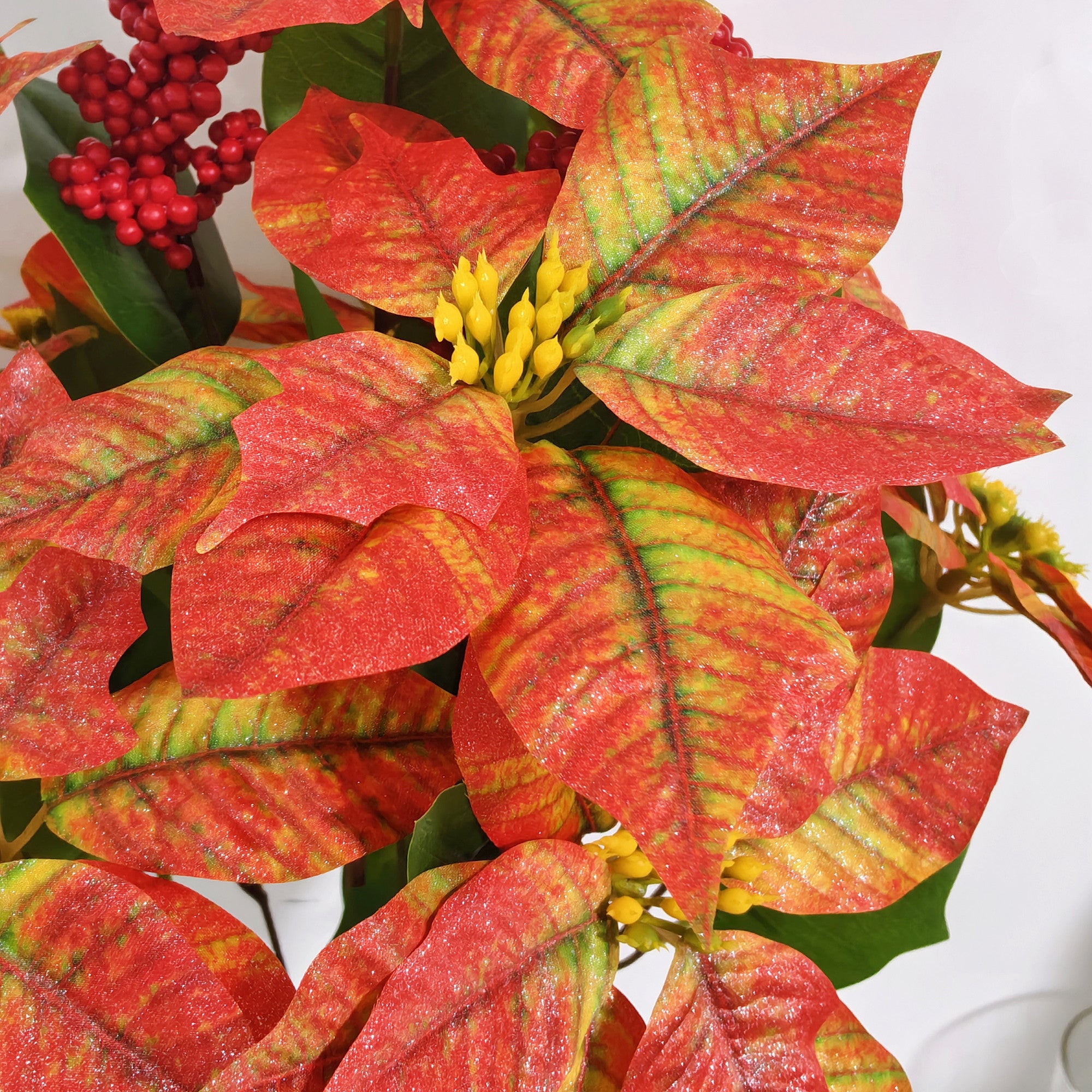 65 cm Große Künstliche Glitzer-Retro-Poinsettie – Weihnachtsdekoration