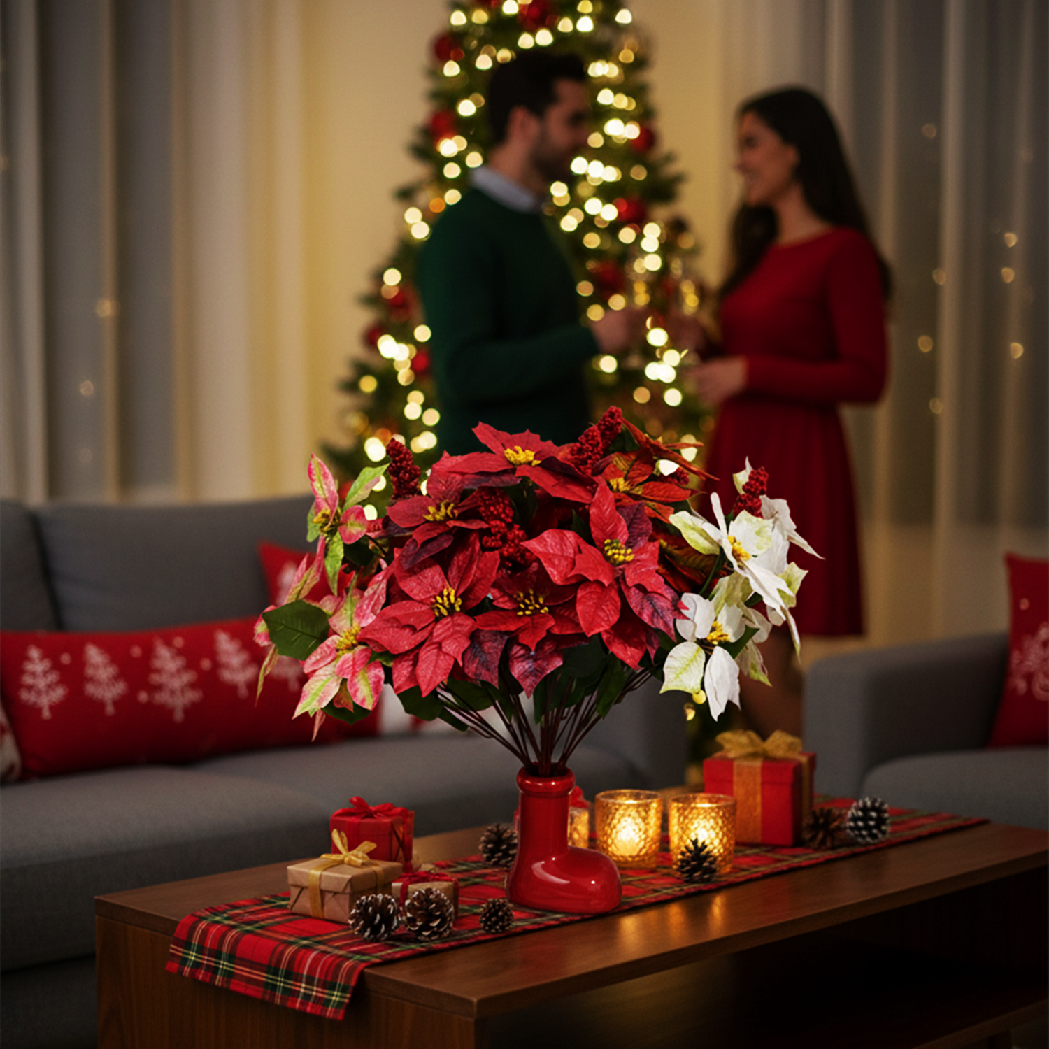 65 cm Große Künstliche Glitzer-Retro-Poinsettie – Weihnachtsdekoration
