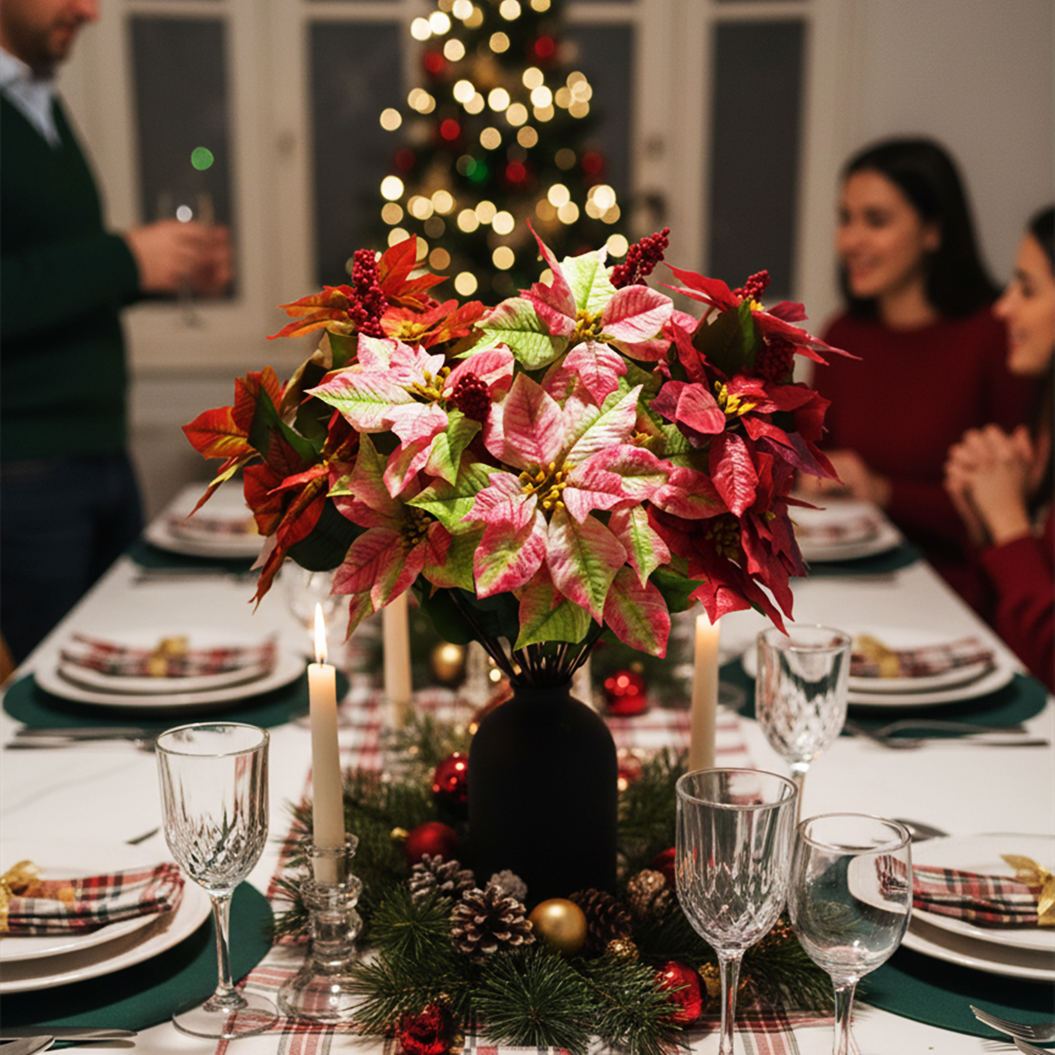 65 cm Große Künstliche Glitzer-Retro-Poinsettie – Weihnachtsdekoration