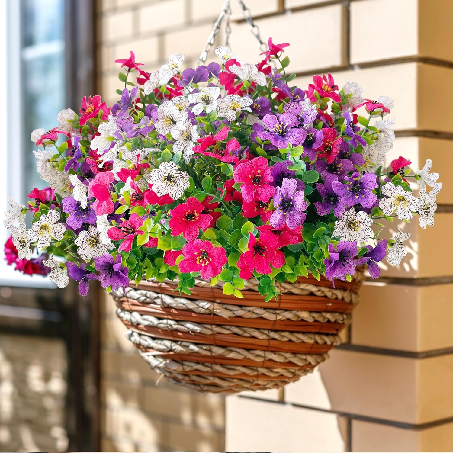 35cm 6 Bündel künstliche Blumen in drei Farben (Lila / Rosa / Weiß): Außengeeignet, wasser- und sonnenbeständig, realistisch und langlebig, geeignet für Balkon, Garten und Innenraumdekoration, wartungsfrei und einfach zu pflegen