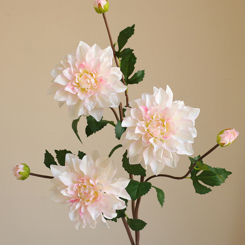 73 cm Künstliche einzelne Zweig-Dahlien mit zwei Blütenköpfen und feuchtem Griff