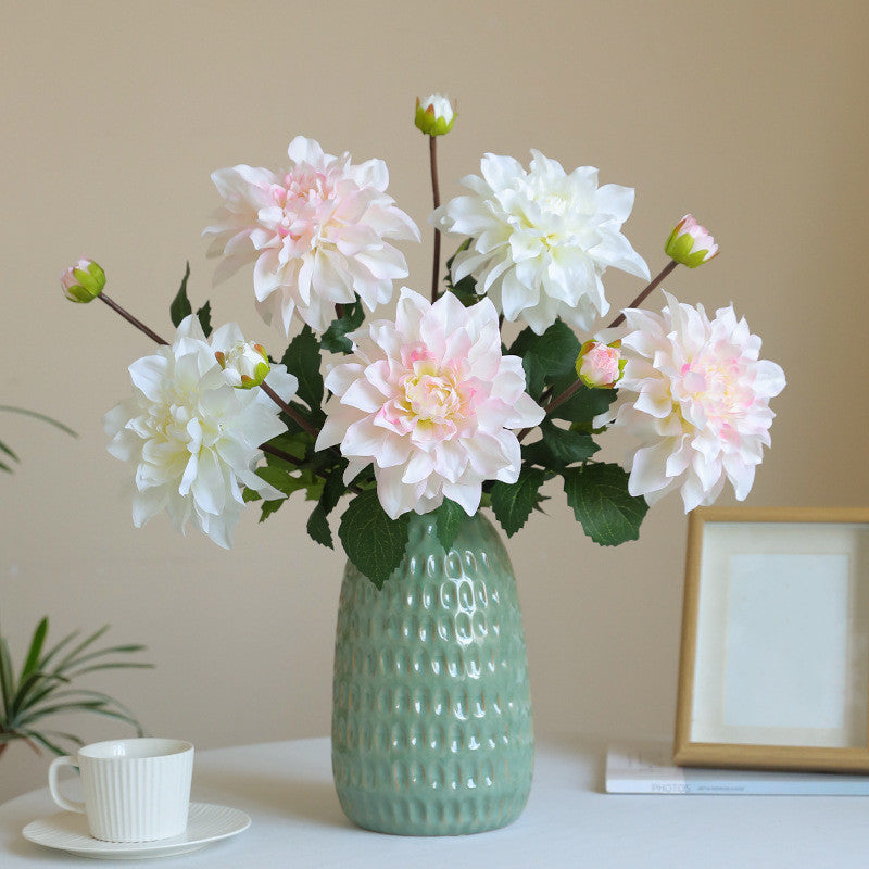 73 cm Künstliche einzelne Zweig-Dahlien mit zwei Blütenköpfen und feuchtem Griff
