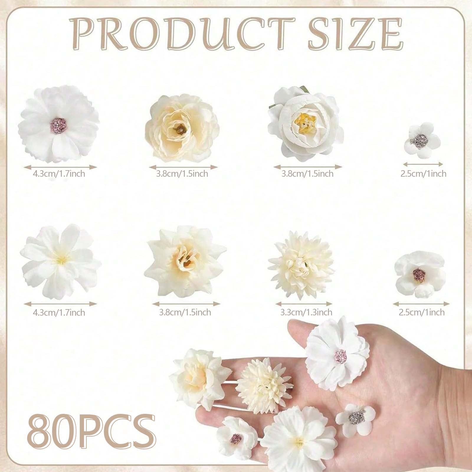 80 Stück Kunstblumen Zum Basteln, 2.5cm~5cm Blumen Deko Kunstblumen Blumenköpfe Können für Haarschmuck, Kleidung