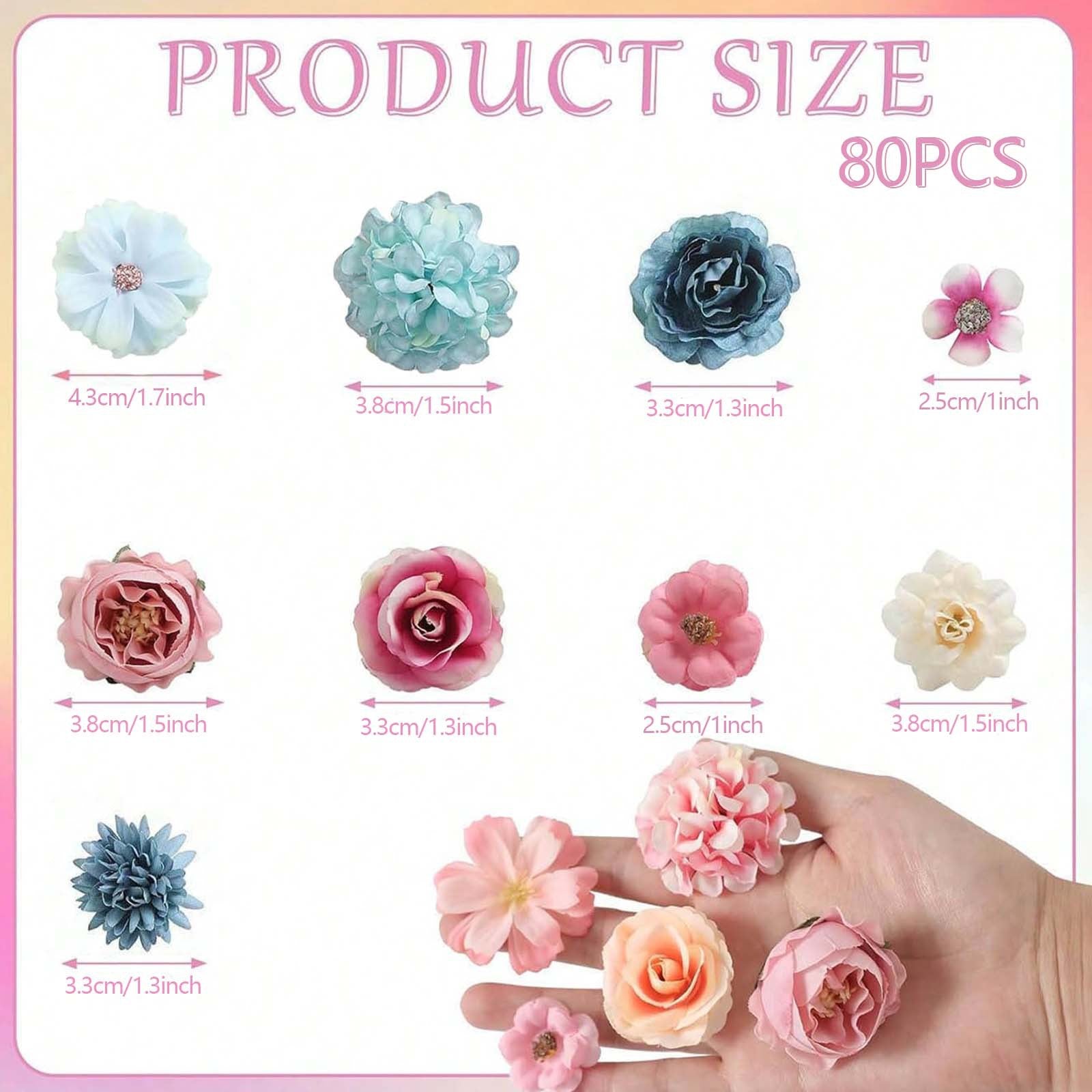 80 Stück Kunstblumen Zum Basteln, 2.5cm~5cm Blumen Deko Kunstblumen Blumenköpfe Können für Haarschmuck, Kleidung