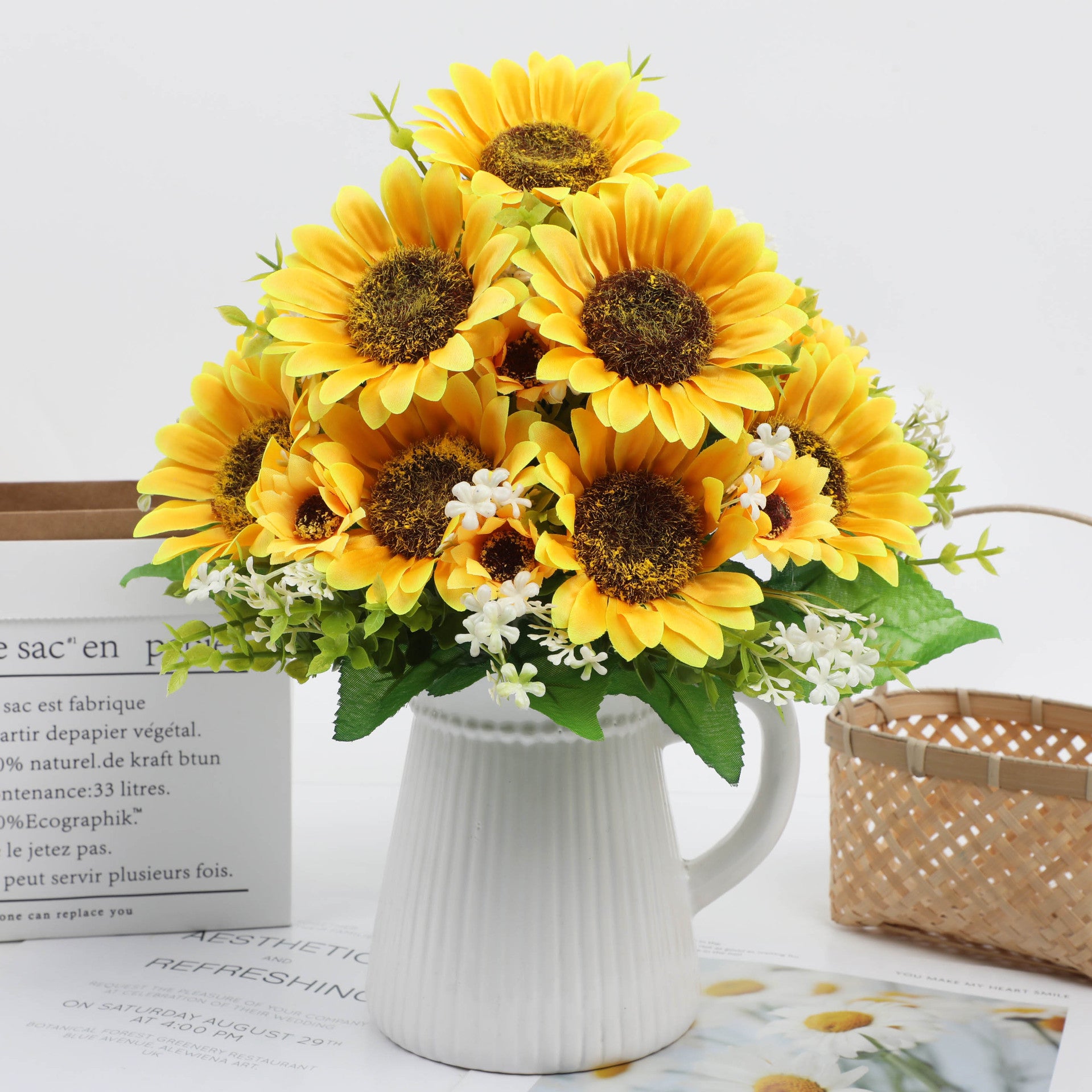 9 Bündel künstliche Sonnenblumen – UV-beständige künstliche Blumen für Zuhause, Vorhalle, Terrasse, Balkon, Garten, Hochzeit, Party und Büro