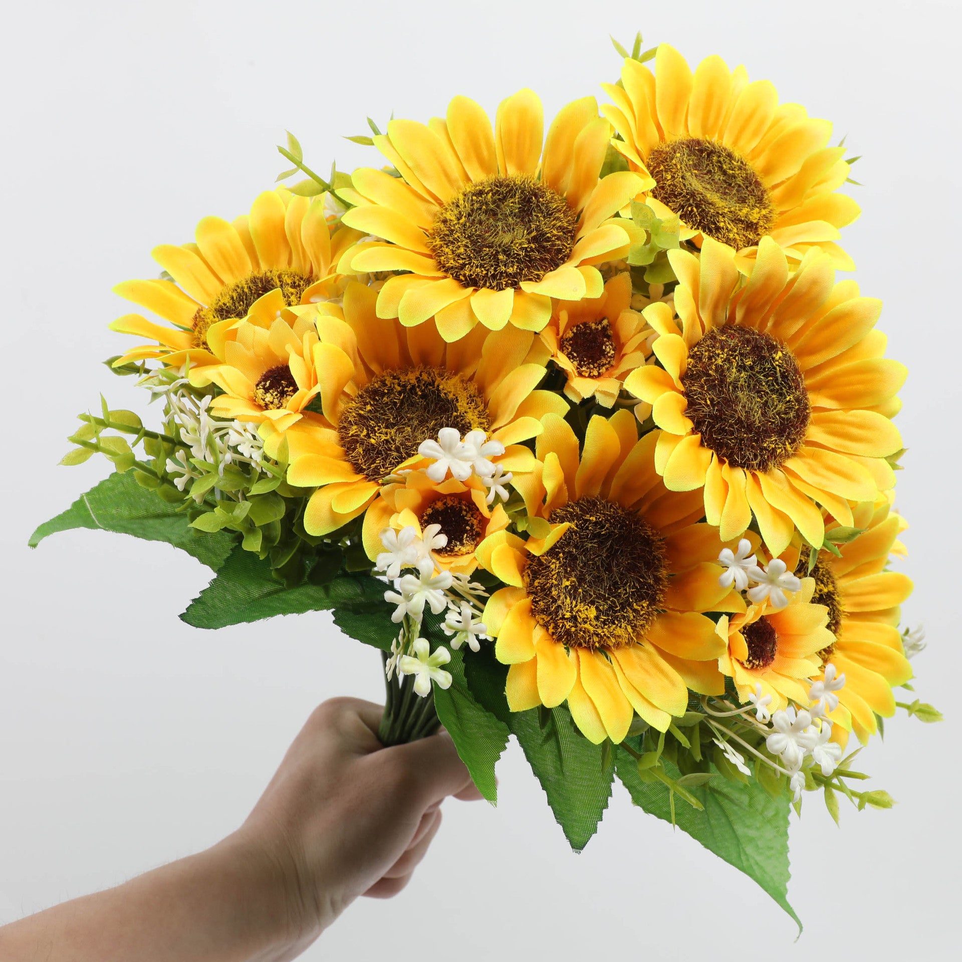 9 Bündel künstliche Sonnenblumen – UV-beständige künstliche Blumen für Zuhause, Vorhalle, Terrasse, Balkon, Garten, Hochzeit, Party und Büro