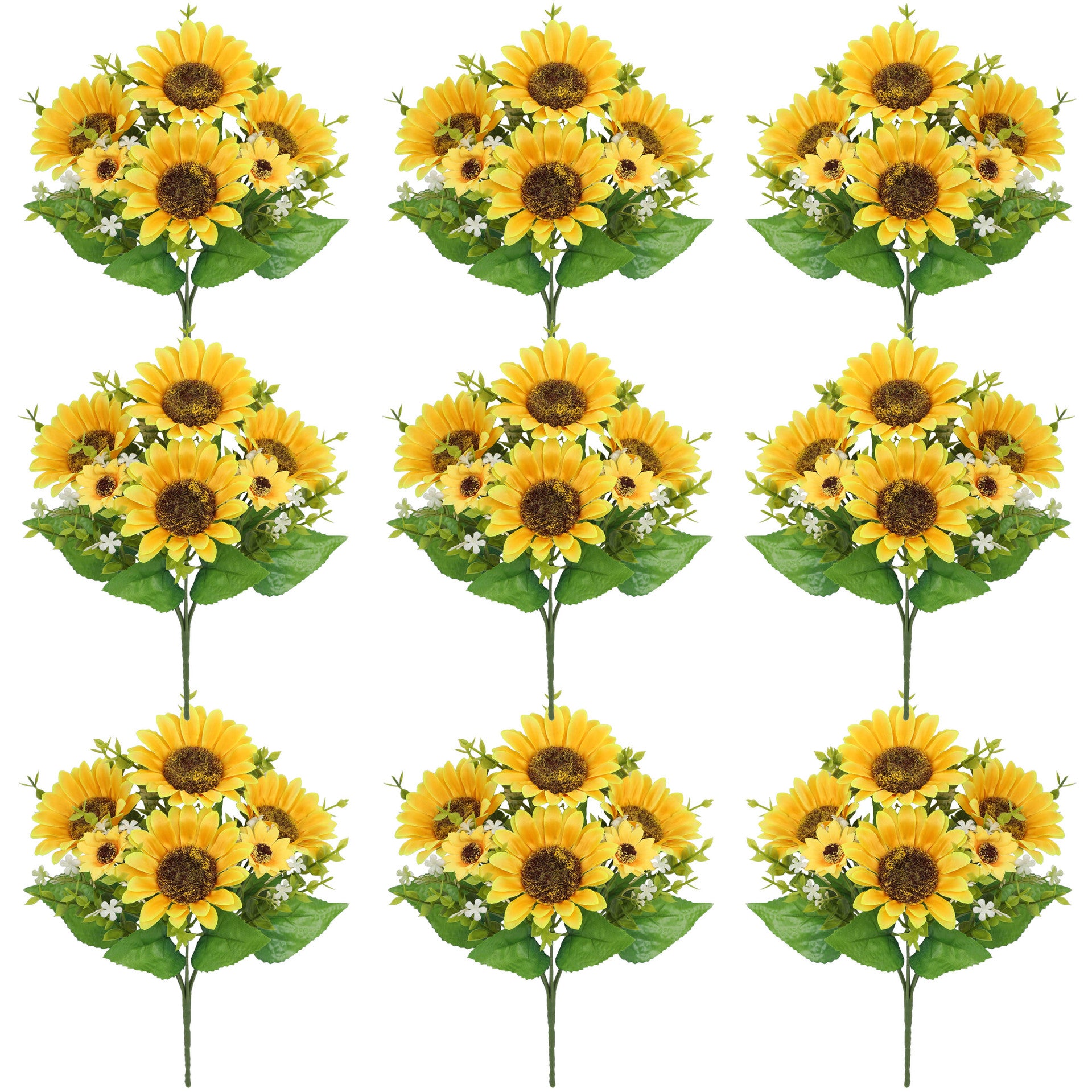 9 Bündel künstliche Sonnenblumen – UV-beständige künstliche Blumen für Zuhause, Vorhalle, Terrasse, Balkon, Garten, Hochzeit, Party und Büro
