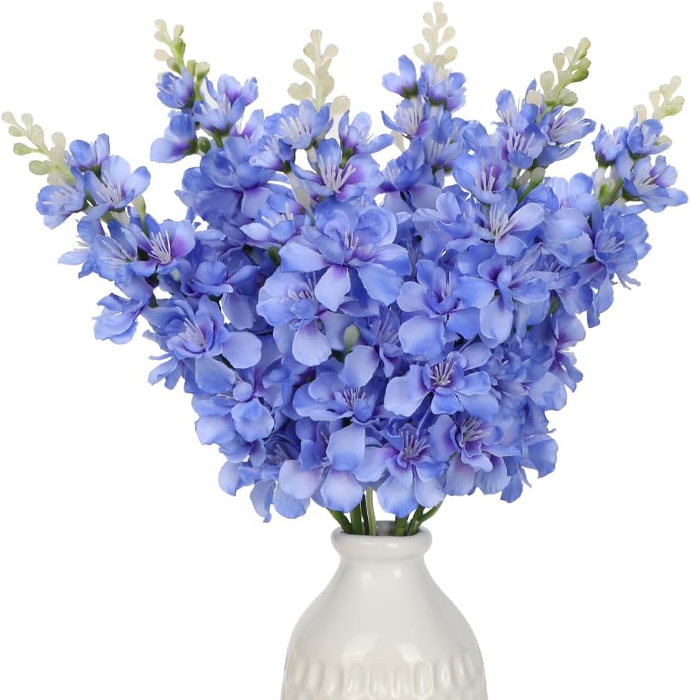 6er Set Weiße Rittersporn-Kunstblumen – Natürlich Aussehende Frühlingsblüten-Zweige für Vasen, Kränze & Wohnzimmerdeko | Langlebig & Pflegeleicht