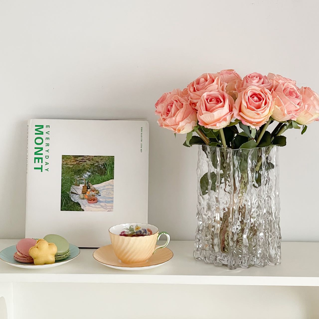 45cm Bukett aus künstlichen rosa Rosen mit gebräunten Blattspitzen