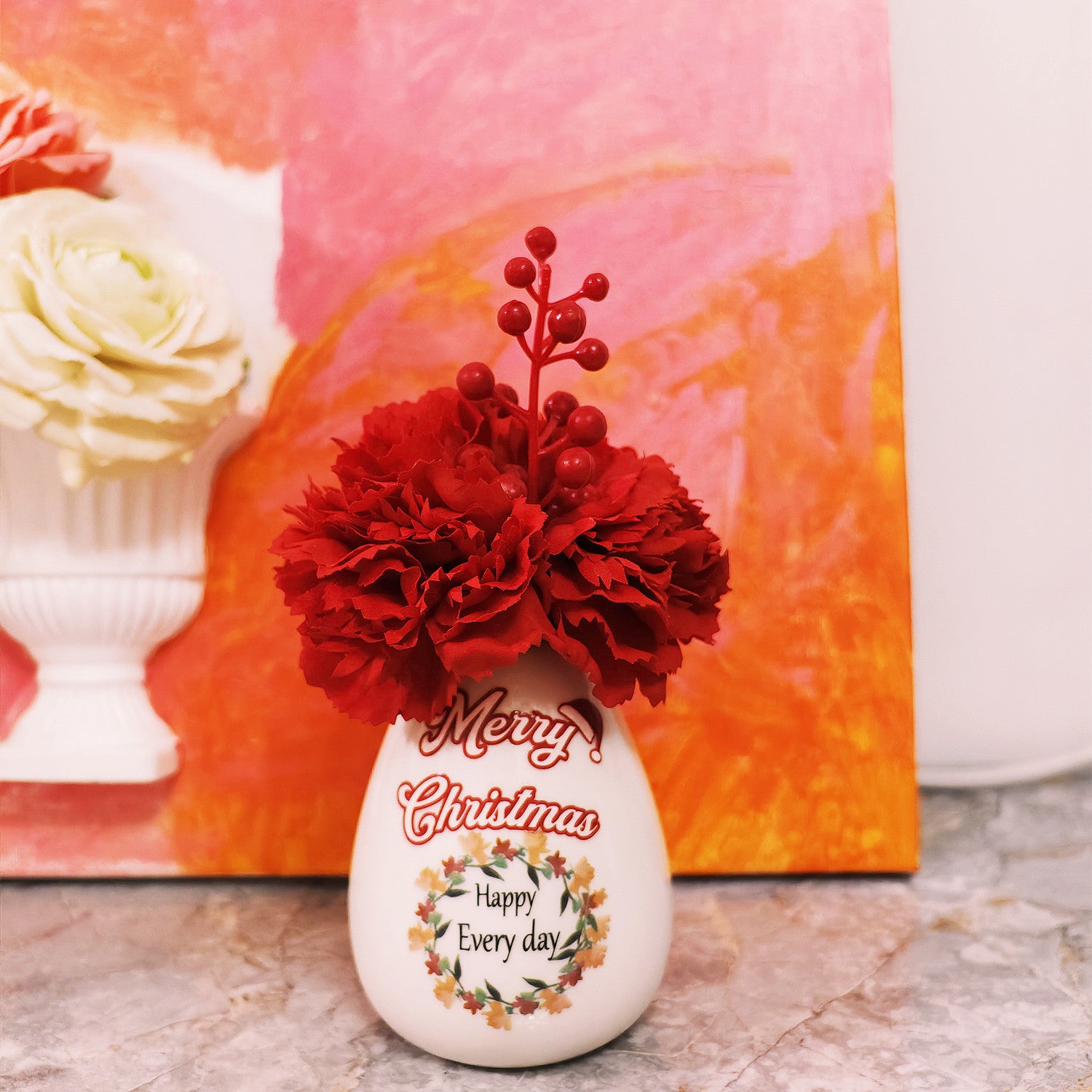 Weihnachtsgeschenke: Kleine Blumenstrauß mit Keramikvase