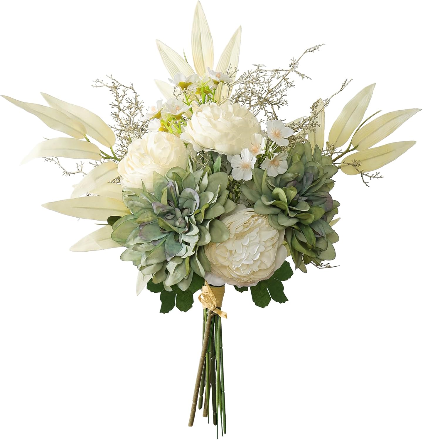 Hochwertiger Kunstblumenstrauß mit Grünen Dahlien – Natürlich Aussehende Kunstblumenarrangements für Hochzeitstische, Wohnzimmer & Bürodeko | Langlebig & Pflegeleicht