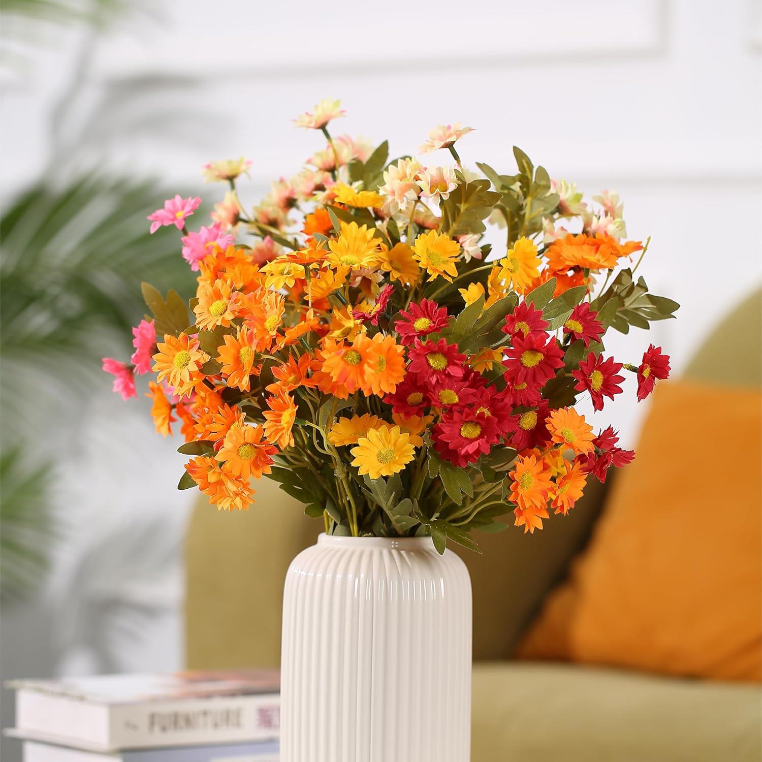 6 Bündel 56cm Herbst- und Winterfarben Gänseblümchen Kunstblumen Künstliche Marguerite Blumen wie Echt