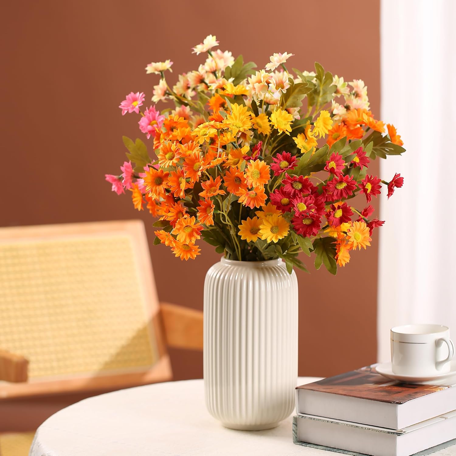 6 Bündel 56cm Herbst- und Winterfarben Gänseblümchen Kunstblumen Künstliche Marguerite Blumen wie Echt