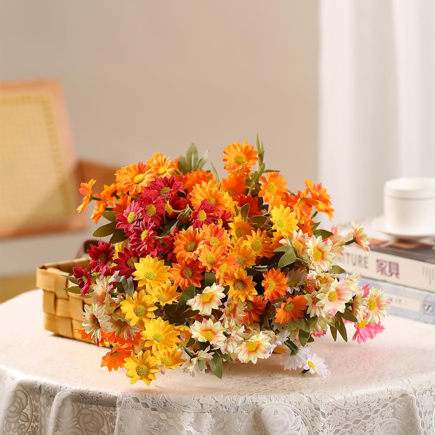 6 Bündel 56cm Herbst- und Winterfarben Gänseblümchen Kunstblumen Künstliche Marguerite Blumen wie Echt