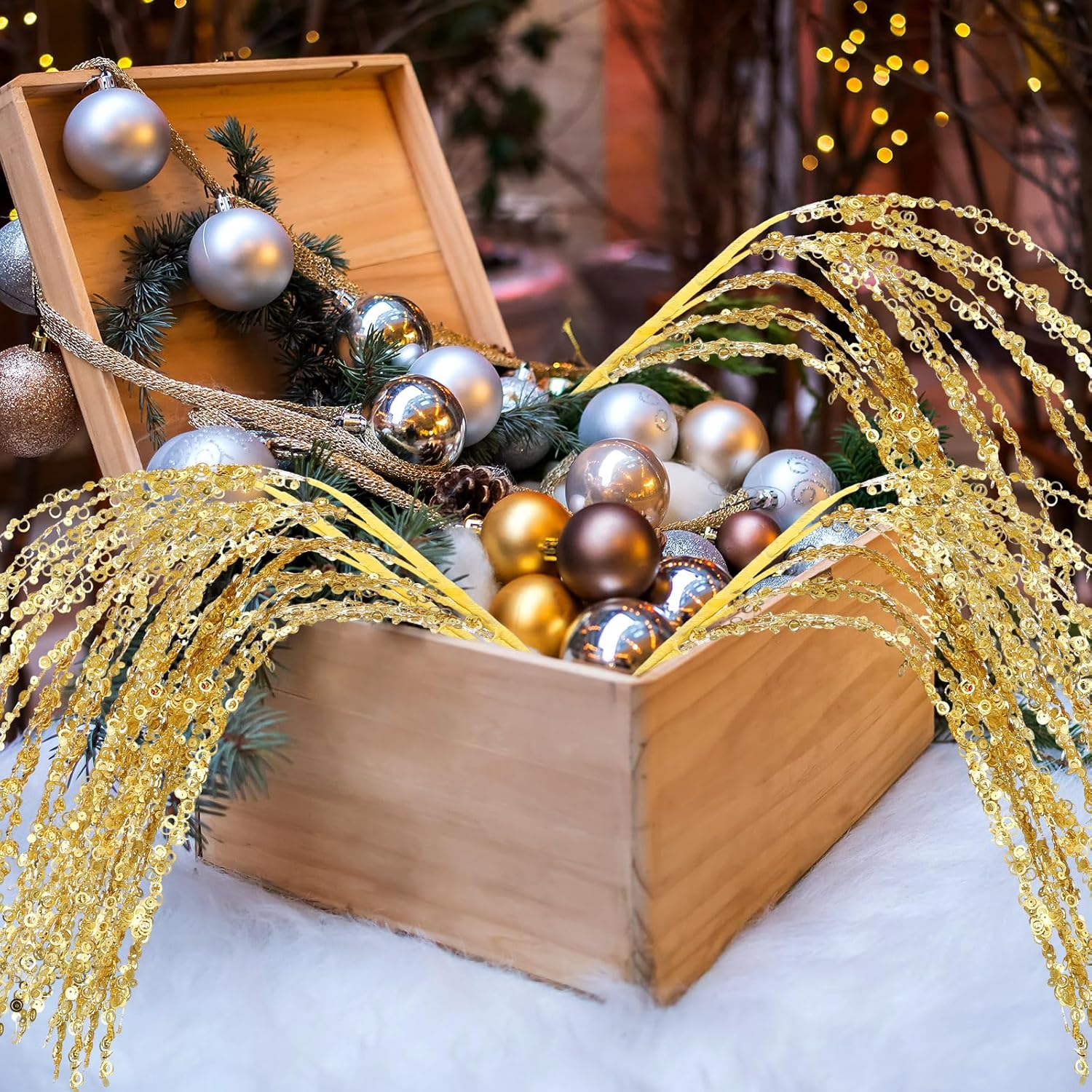 53 cm Glitzernde Weihnachtsbaum-Picks und -Sprays sowie Glitzer-Strasszweige