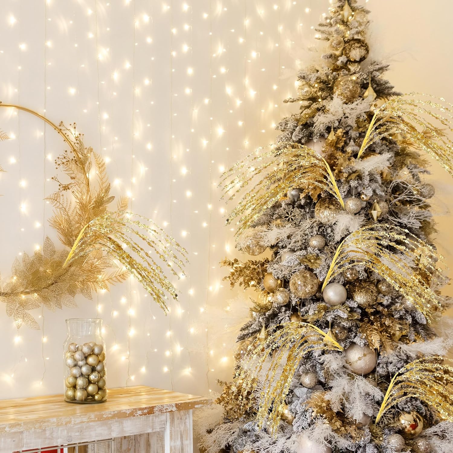 53 cm Glitzernde Weihnachtsbaum-Picks und -Sprays sowie Glitzer-Strasszweige