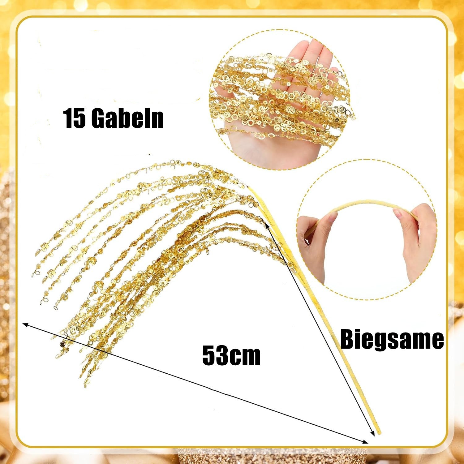53 cm Glitzernde Weihnachtsbaum-Picks und -Sprays sowie Glitzer-Strasszweige
