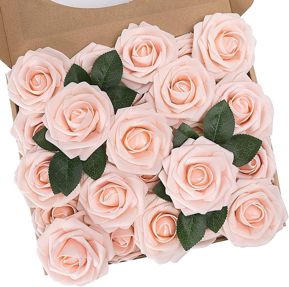 Blumenkasten-Schaum-PE-Rosen (25 Stück pro Packung) mit Stängel und Sockel - Simulationsblumen Ideal für DIY-Blumenarrangements, Hochzeitsdekoration und Partydekoration