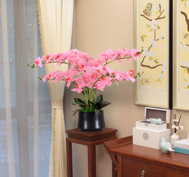 56cm Kunstblume Orchidee groß in Hochglanz-Keramiktopf Orchideen künstlich Kunstblumen wie echt künstliche Orchideen im Topf