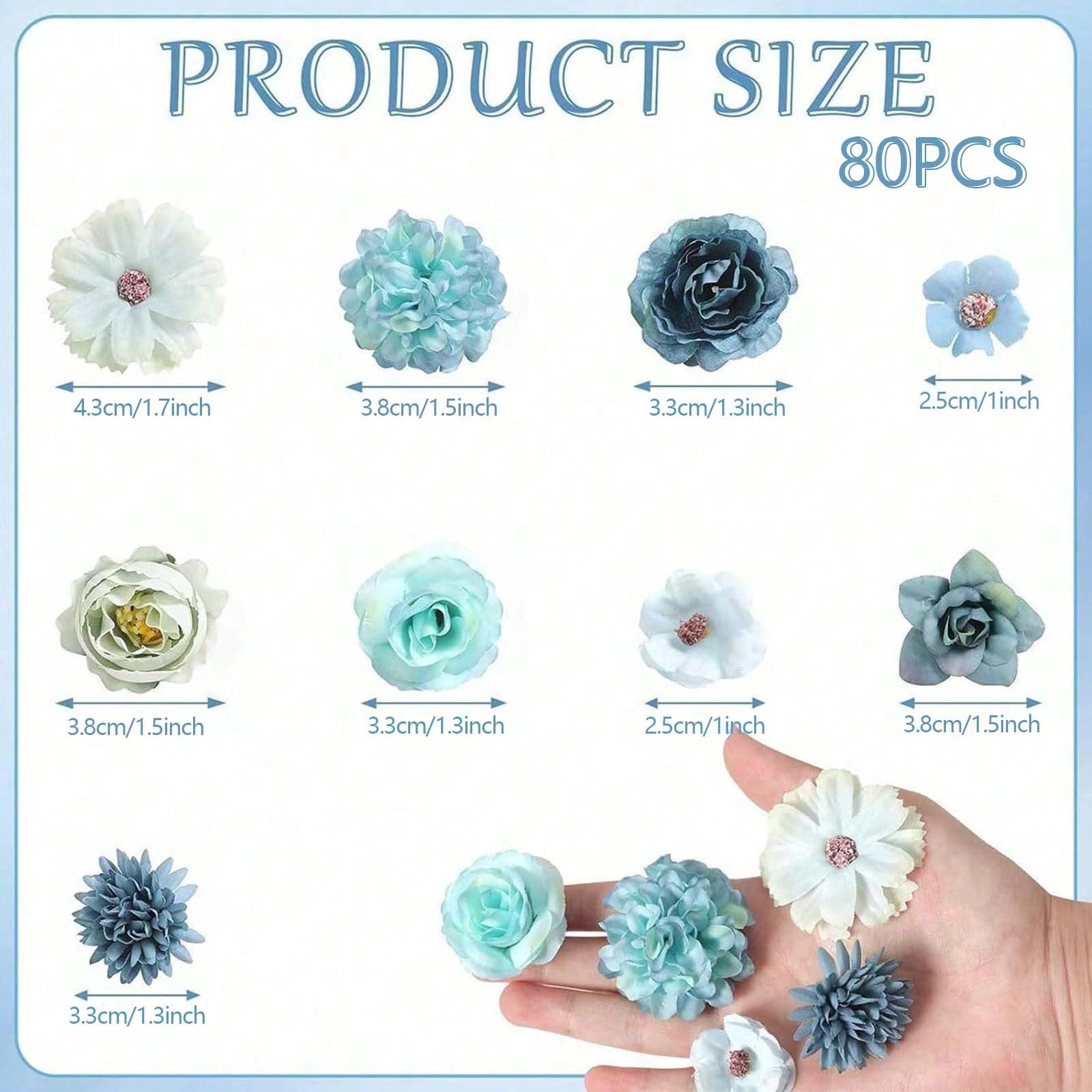 80 Stück Kunstblumen Zum Basteln, 2.5cm~5cm Blumen Deko Kunstblumen Blumenköpfe Können für Haarschmuck, Kleidung