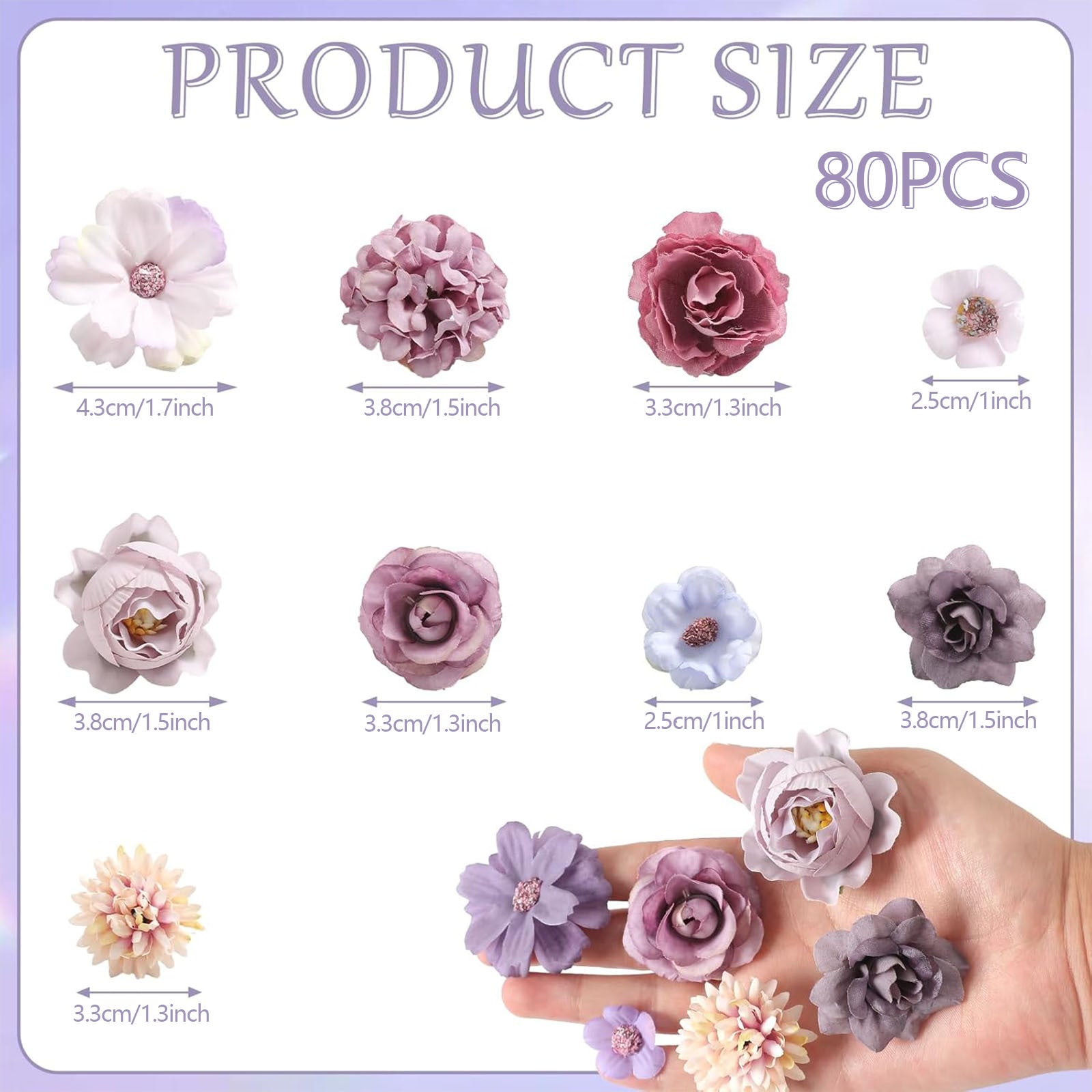 80 Stück Kunstblumen Zum Basteln, 2.5cm~5cm Blumen Deko Kunstblumen Blumenköpfe Können für Haarschmuck, Kleidung