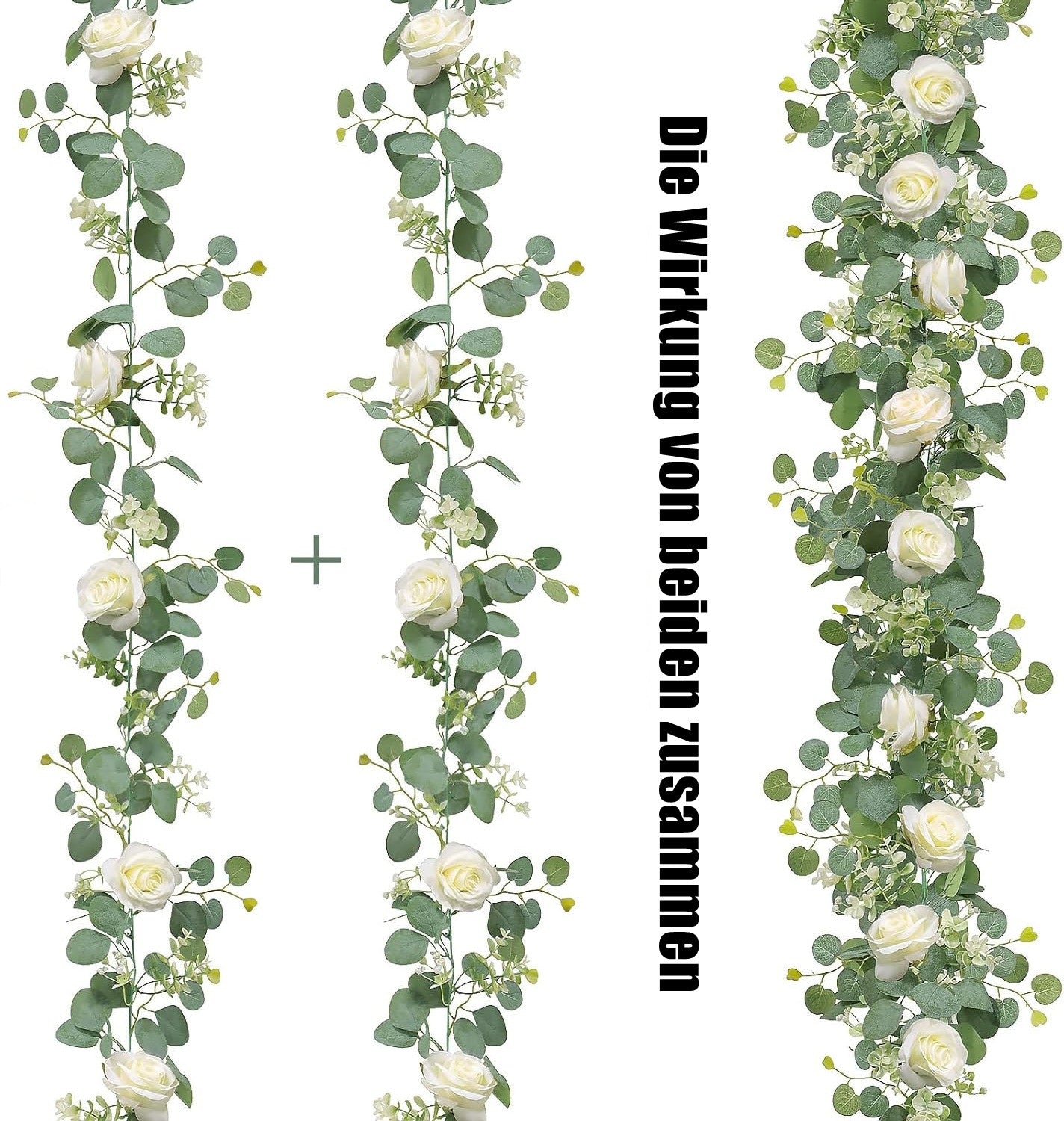 2PCS 1.7m Künstliche Blumengirlande Eukalyptus Girlande mit Pfingstrosen Künstlich Blumengirlande Deko Kunstblumen Seidenblumen Frühling Girlande für Outdoor Indoor Hochzeit