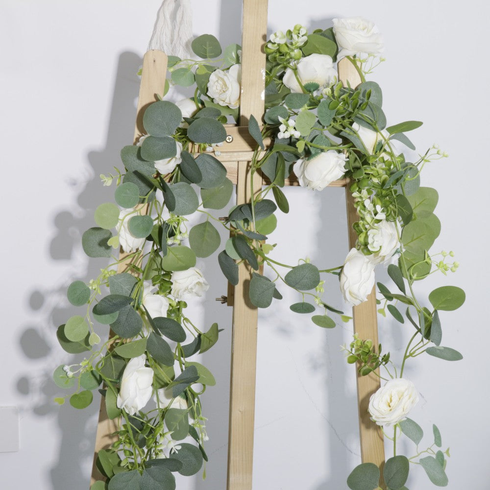 2PCS 1.7m Künstliche Blumengirlande Eukalyptus Girlande mit Pfingstrosen Künstlich Blumengirlande Deko Kunstblumen Seidenblumen Frühling Girlande für Outdoor Indoor Hochzeit