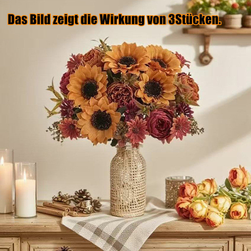 31 cm künstlicher Herbstton-Sonnenblumenstrauß mit Pfingstrosen und Margeriten
