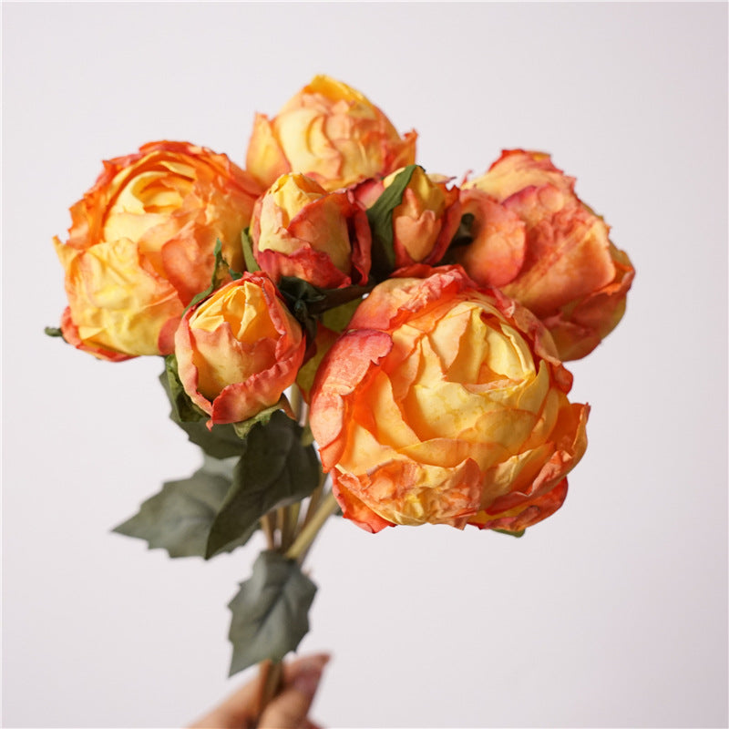 37 cm Künstlicher Pfingstrosenstrauß mit gebrannten Rändern zur Herbst-Winter-Dekoration