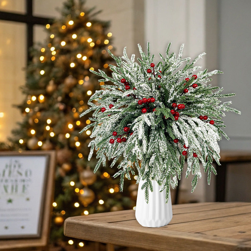 Künstliche rote Beerenstängel und Weihnachts-Tannennadeln für DIY-Weihnachtsgirlanden, Kränze, Weihnachtsblumenarrangements und Dekorationen