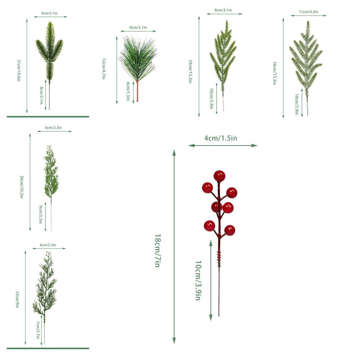 Künstliche rote Beerenstängel und Weihnachts-Tannennadeln für DIY-Weihnachtsgirlanden, Kränze, Weihnachtsblumenarrangements und Dekorationen