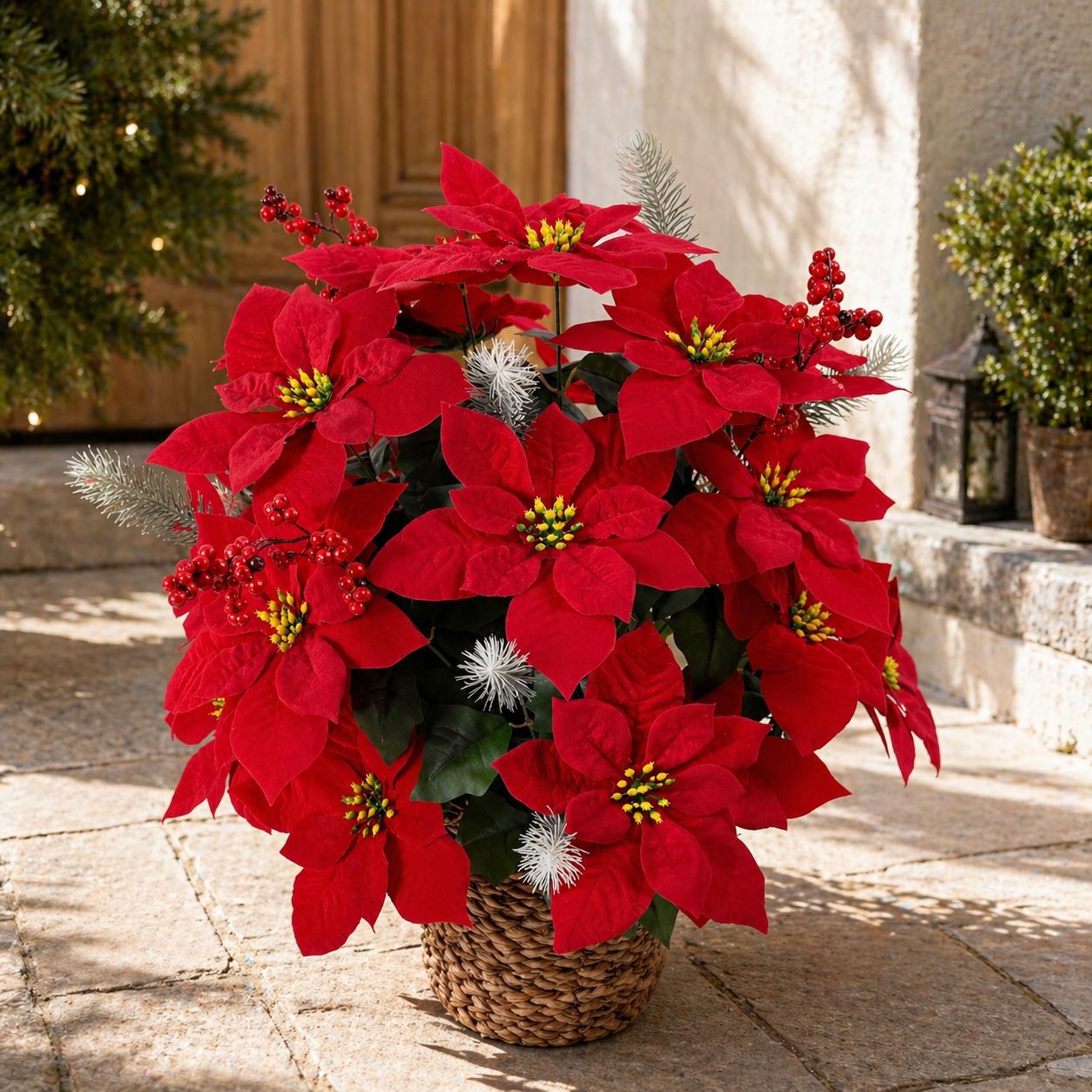 Künstliche Weihnachtssterne, 36 Blüten, 36 cm hoch, aus Seidenstoff, f – kunstblumenshop