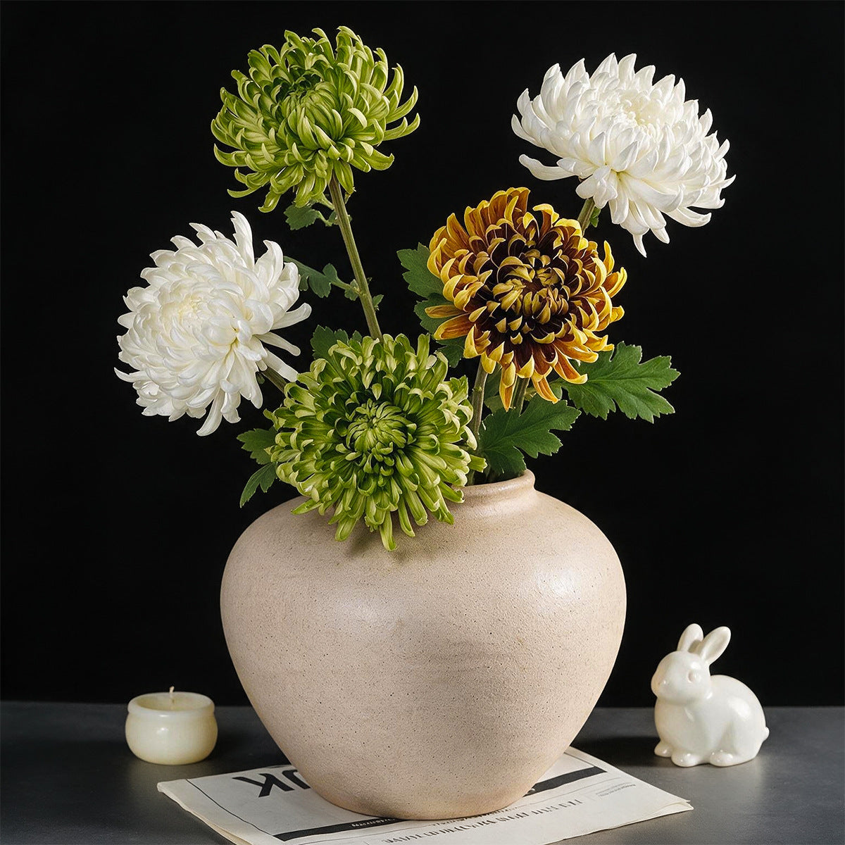 Künstliche Chrysantheme, einzelner Stiel, 59 cm Höhe, Seidenstoff-Blüt – kunstblumenshop