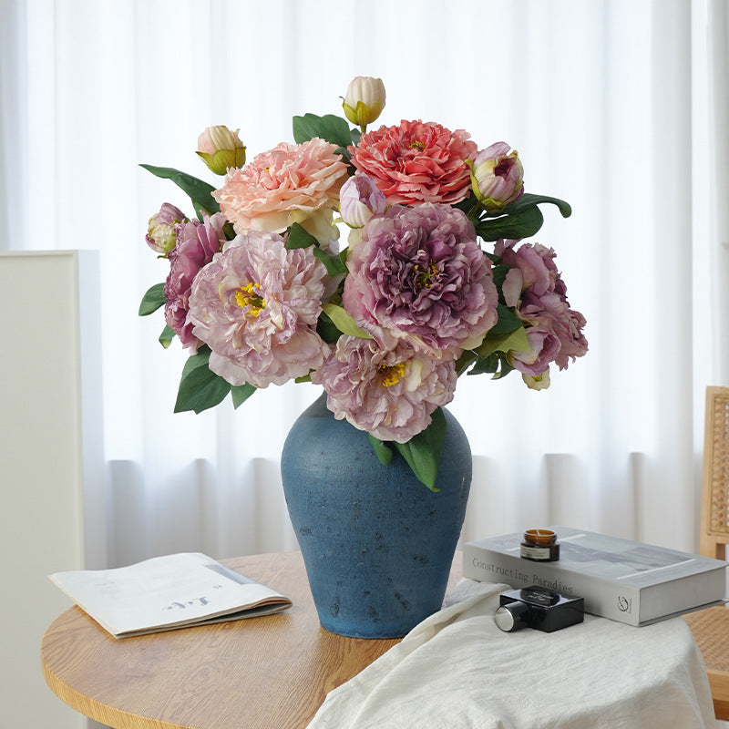 49 cm Künstliche Vintage-Blumen: Pfingstrosen mit gebrannter Ränderung
