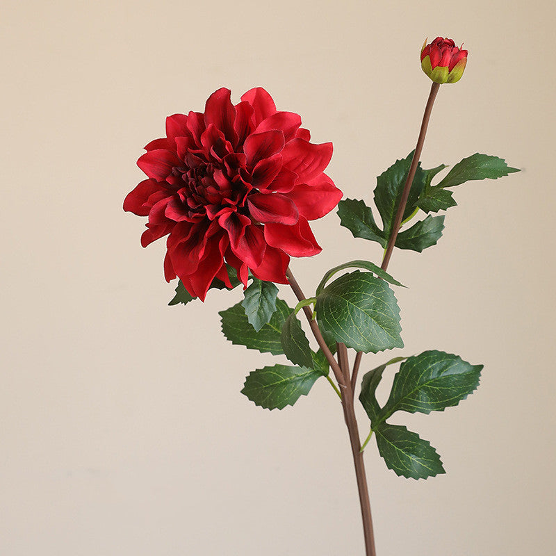73 cm Künstliche einzelne Zweig-Dahlien mit zwei Blütenköpfen und feuchtem Griff
